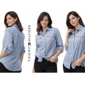 Tommy Hilfiger Light Blue Cotton Button Down Shirt Denim Look size Large
